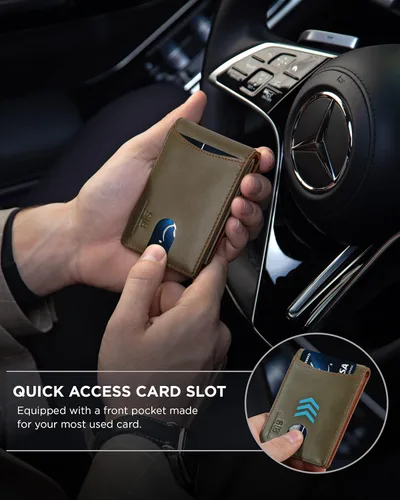 Miniatura 16 de SERMAN BRANDS - Billetera sencilla de cuero genuino con bloqueo RFID para hombre, billetera delgada con bolsillo frontal y clip para dinero