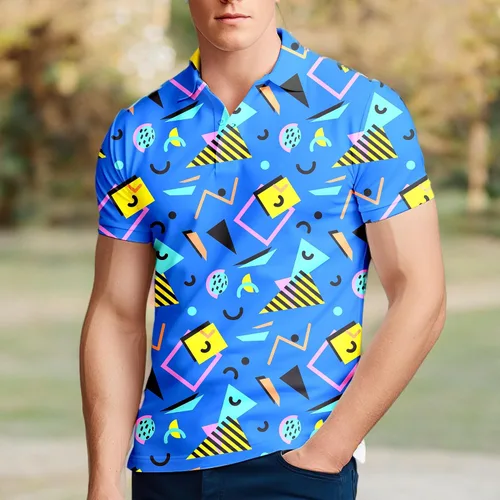 Miniatura 96 de Camisa de golf de los años 80 para hombre, ajuste seco, manga corta, estampada, divertidas, camisas de golf de los años 90 para hombre