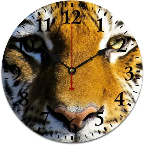 Miniatura 10 de Reloj de pared de madera de 12 pulgadas, reloj de pared de tigre majestuoso, movimiento de cuarzo, rayas de números arábigos, animales, vida Patrón 8
