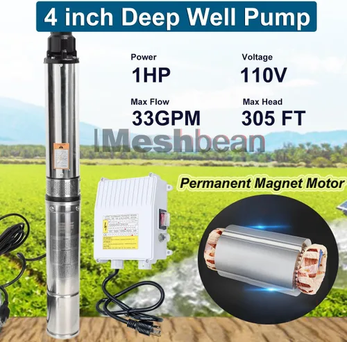 Miniatura 6 de Bomba sumergible de pozo profundo con caja de control, bomba de agua sumergible de pozo profundo de 1 HP de 110 V para riego industrial y hogar