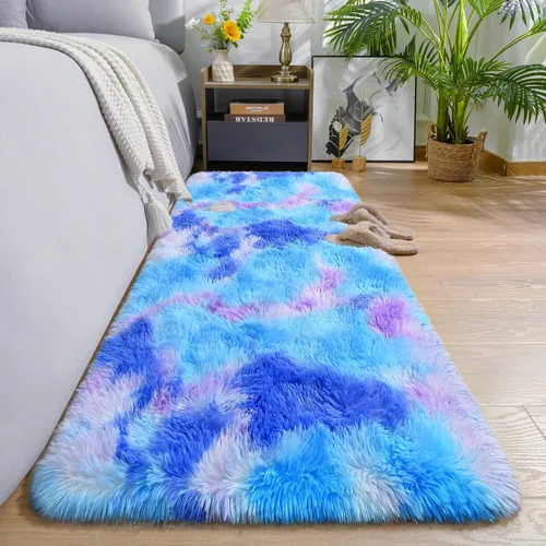 Miniatura 30 de AROGAN Alfombras de área suaves de arco iris para habitación de niñas de 6x9 pies, alfombras esponjosas de dormitorio para niñas, alfombra