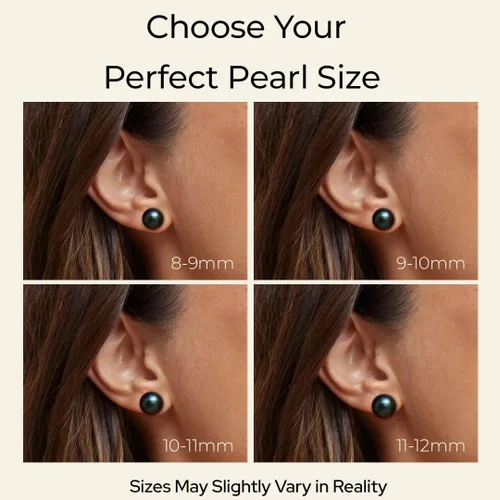 Miniatura 3 de The Pearl Source Tahitian Pearl Stud Earrings for Women, Genuine Cultured Black Pearls in 14K White and Yellow Gold, Hypoallergenic Jewelry