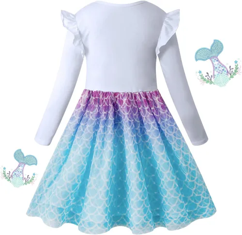Miniatura 2 de VASCHY Vestido para niñas, lindo atuendo casual de otoño y primavera de manga larga, para niñas pequeñasgrandes, talla 3-10T
