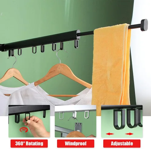Miniatura 2 de BESTHLS Estante de secado de ropa montado en la pared para ahorrar espacio, diseño para balcón, vestíbulo, dormitorio plegable (2 polos negro)