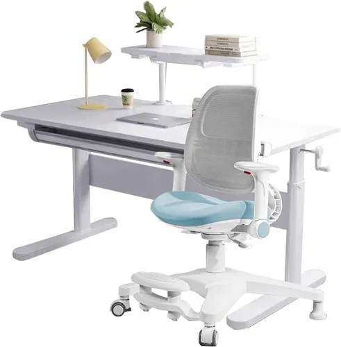 Miniatura 15 de FCD Escritorio y silla para niños, juego de escritorio y silla de estudio ergonómico, multifuncional, ajustable, mesa de dibujo y estación