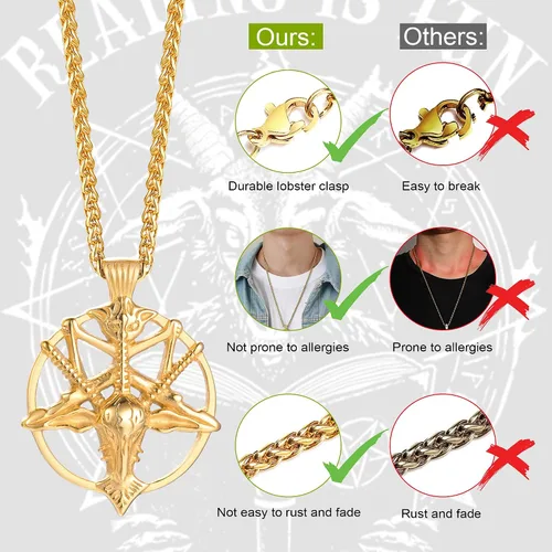 Miniatura 2 de TempBeau Collar con colgante de pentagrama satánico Baphomet Cadena de eslabones de pentáculo invertida hecha a mano, iglesia satanista, punk
