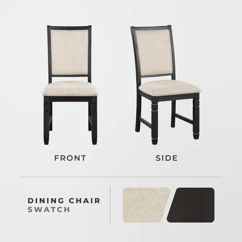 Miniatura 4 de Lexicon Braun - Juego de 2 sillas de comedor de madera rústica, tapizadas beige, asiento de cocina tradicional sin brazos, marco de madera maciza