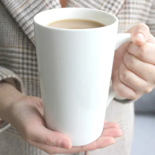 Miniatura 5 de Paquete de 2 tazas de café de 16 onzas, taza de cerámica blanca pura, simple, grande, alta, de cerámica, para té con leche, taza de café con asa