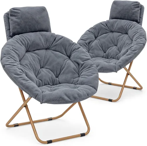 Miniatura 18 de MoNiBloom Silla redonda plegable de piel sintética con reposacabezas extraíble para adultos, marco de metal, de gran tamaño, cómoda, suave