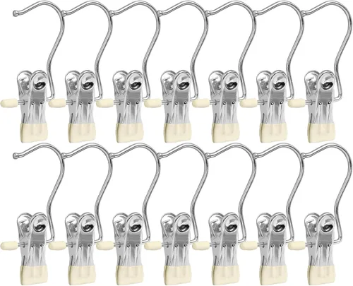 Miniatura 10 de Paquete de 30 ganchos para botas para armario, ganchos de lavandería con clips, soporte para botas, clips para colgar, perchas multifuncionales