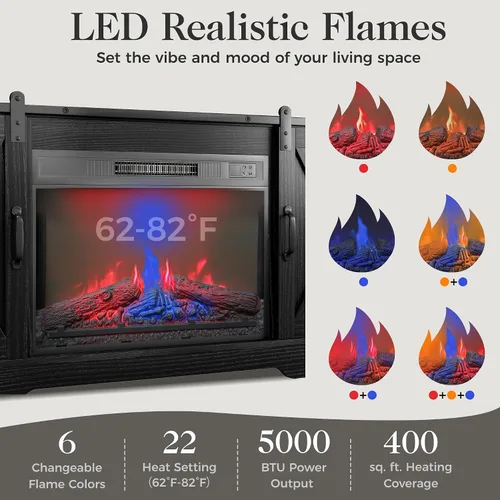 Miniatura 2 de RoyalCraft Soporte de TV con Chimenea Estilo Granja para TV de más de 65 pulgadas, Centro de Entretenimiento con Chimenea Eléctrica de 23
