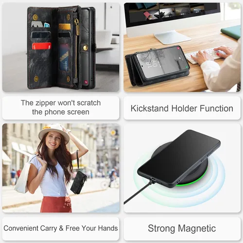 Miniatura 7 de Funda tipo cartera desmontable 2 en 1 para Samsung Galaxy S23 con tarjetero y funda de piel retro de alta calidad con tapa magnética, bolsillo