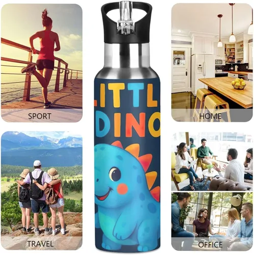Miniatura 5 de Cute Dinosaur Blue Insulated Stainless Steel Water Bottle with Straw 32 Oz Leakproof Water Bottles, BPA-Free Sport Water Bottle Insulated