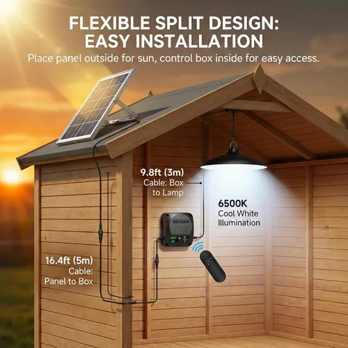 Miniatura 2 de Luces solares de cobertizo para interiores y exteriores, luz colgante con sensor de movimiento de 3200 lm disponible durante el día con control