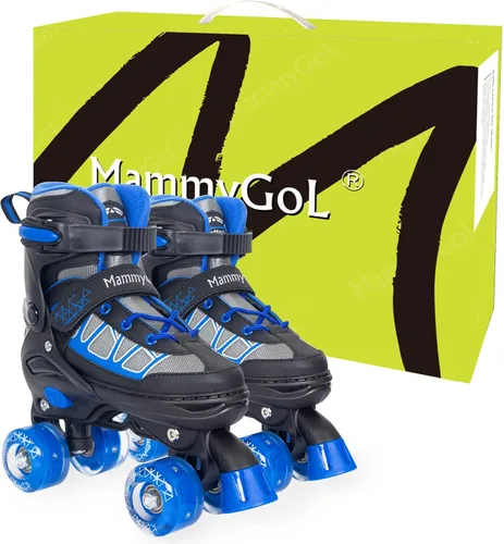 Miniatura 6 de MammyGol Roller Skates for Kids Boys Girls, Adjustable Quad Skates with Light Up Wheels for Toddler Little Kids Ages 6-12, Beginners Outdoor Sports