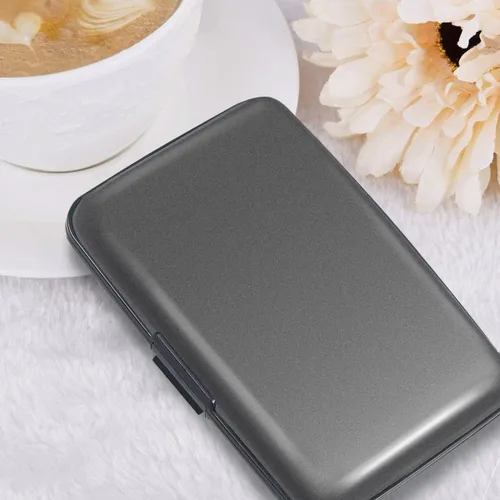 Miniatura 8 de Coco Rossi Portatarjetas de crédito con bloqueo RFID, mini tarjetero delgado de aluminio duro para hombres o mujeres, Gris (Space Grey)