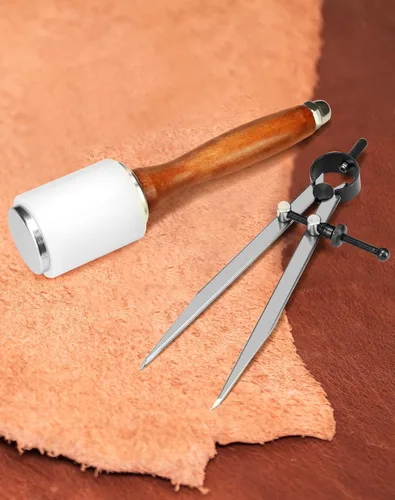 Miniatura 4 de QWORK Juego de Martillo de Tallado en Cuero, Martillo para Artesanía de Cuero DIY + Brújula Matemática, Brújula de Dibujo, Brújula de Trazado