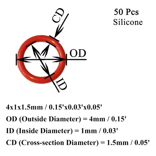 Miniatura 2 de [50 piezas] Juntas tóricas de silicona rojas de 0.157 in de diámetro exterior de 0.039 pulgadas de diámetro interior de 0.059 in de ancho, junta