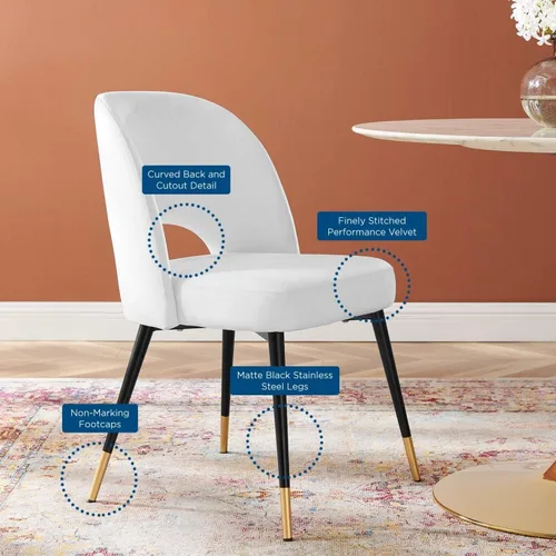 Miniatura 8 de Modway Rouse Performance - Silla de comedor de terciopelo en color blanco, 23 x 20 x 32