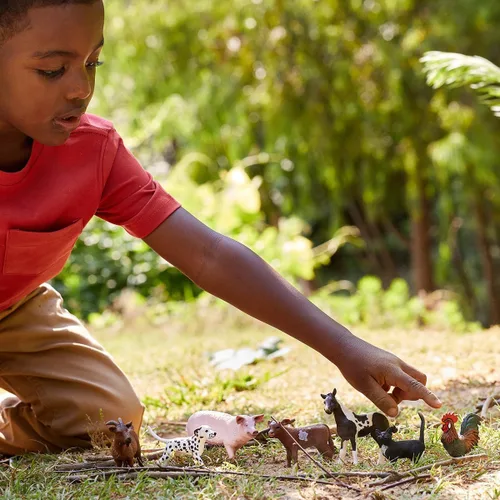 Miniatura 2 de Schleich Farm World - Juego de 7 piezas de animales de granja con juguetes de perro, gato, cerdo, cabra, gallo, caballo bebé y vaca - Figuras