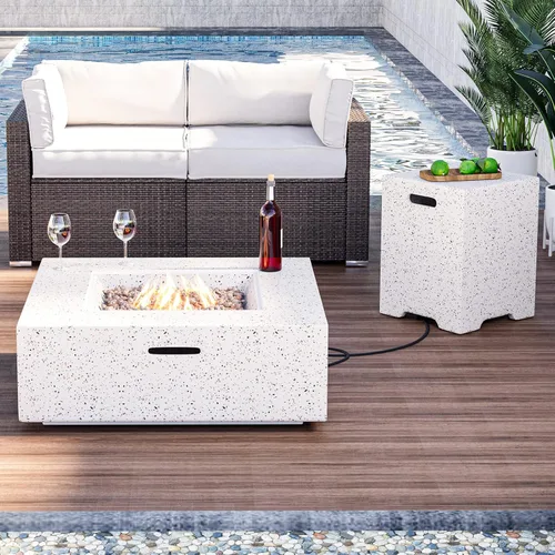 Miniatura 16 de HOMPUS Mesa cuadrada de propano para exteriores, mesa de fuego de 35 x 12 pulgadas, 50000 BTU con cubierta impermeable y piedra de fuego para patio