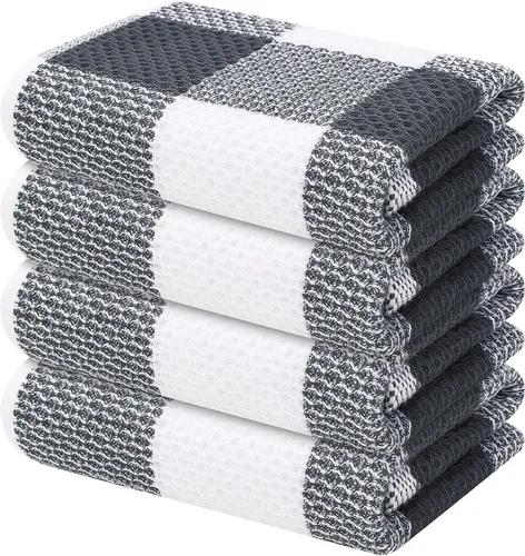 Miniatura 15 de Mordimy Toallas de cocina 100% algodón con tejido de gofre, 13 x 28 pulgadas, paños de cocina súper suaves y absorbentes para secar platos, paquete