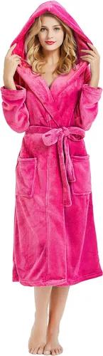 Miniatura 91 de HEARTNICE Bata de forro polar con capucha para mujer, bata de baño suave para mujer, bonito abrigo largo para casa