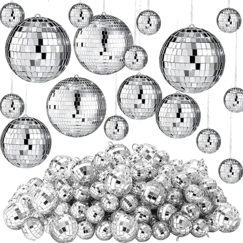 Miniatura 12 de 65 Piezas Bolas de Discoteca de Navidad Decoración Bolas de Discoteca Espejo Ornamento para Árbol de Navidad Tamaño Variado Bolas Plateadas