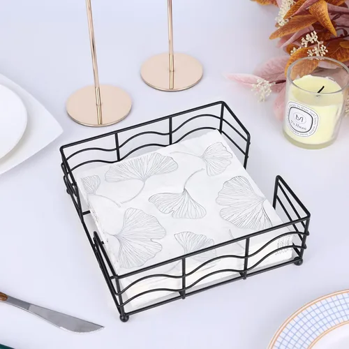Miniatura 4 de Servilletero plano, moderno servilletero de metal negro para cocina y mesa de comedor, elegante diseño de ondas, servilleteros cuadrados para Mate