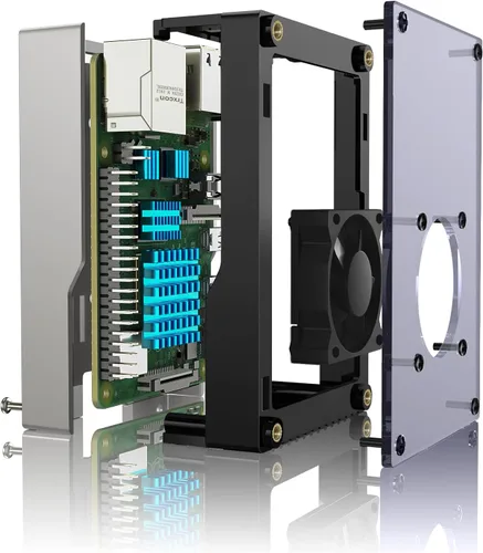 Miniatura 2 de Miuzei Funda para Raspberry Pi 4 con ventilador de 1.378 in, fuente de alimentación de 5 V 3 A, 4 disipadores de calor para Raspberry Pi 4 Modelo B