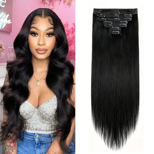 Miniatura 21 de 8Pcs Clip in Hair Extensions Real Human Hair, 140G 18 Inch Ash Blonde Mix Bleach Blonde 18P613