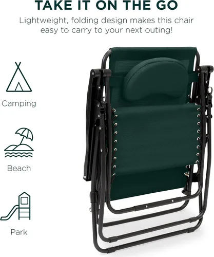 Miniatura 7 de Best Choice Products Silla de gravedad cero de gran tamaño, plegable para patio al aire libre, reclinable, con soporte para tazas, bandeja de Verde