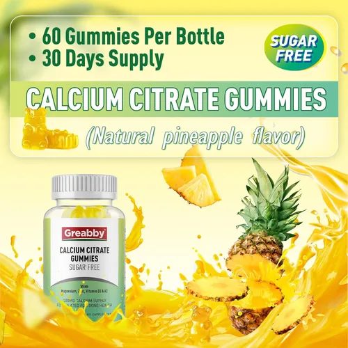 Miniatura 3 de Gomitas de citrato de calcio de 1200 mg para mujeres y niños, suplemento de calcio sin azúcar con vitamina D3, K2, magnesio, zinc, soporte óseo