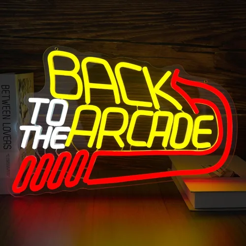 Letrero de neón retro de Arcade grande, luz de neón "Back to the Arcade" regulable, letreros de neón para jugadores para decoración de pared,