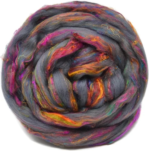 Miniatura 8 de Mezcla de fibra de seda merino y sari para hilado y fieltro. Top peinado súper suave., Taj Mahal