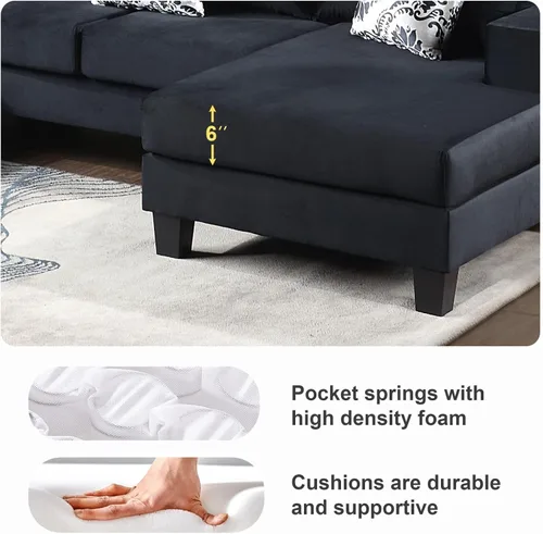 Miniatura 7 de KEVINSPACE Sofá seccional de 110 pulgadas, sofá en forma de U de 110 pulgadas, sofá de gran tamaño con respaldo cómodo tapizado con sillones dobles