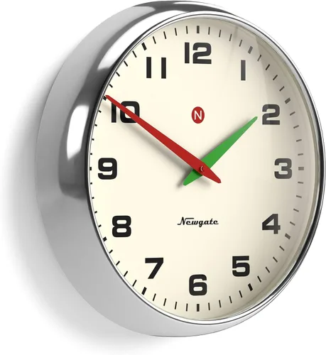 NEWGATE® Superstore Reloj de pared | Reloj de metal retro grande | 16 pulgadas | Acabado cromado | Lente de vidrio convexo | Pieza de diseño para