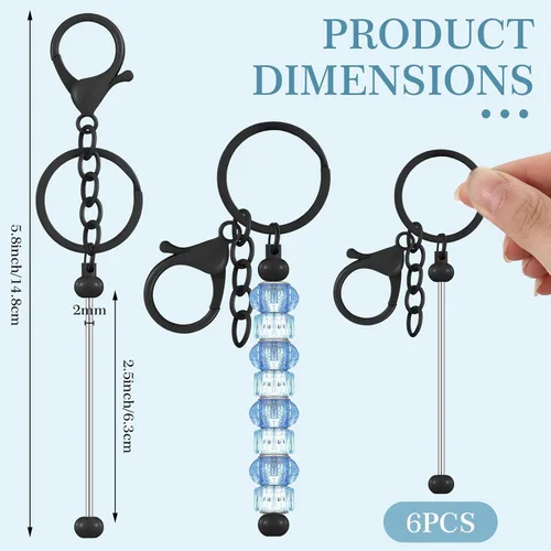 Miniatura 3 de Huwena 6 piezas de llaveros con cuentas, barras en blanco, llavero de cuentas de metal para colgante, manualidades, joyería, regalo