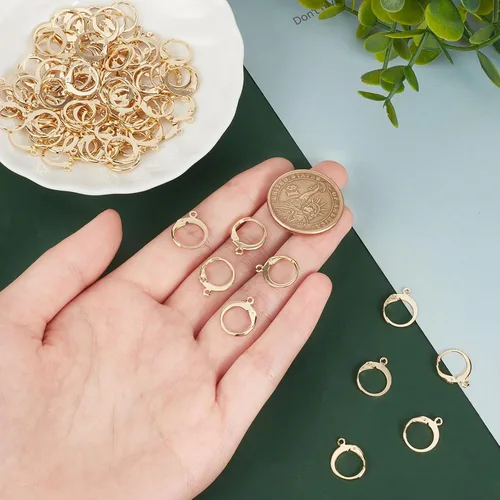 Miniatura 6 de PH PandaHall 100 ganchos chapados en oro de 24 quilates, acero inoxidable 304, palanca de alambre para la oreja, aretes dorados, con lazo abierto