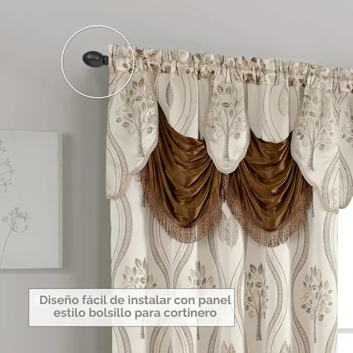 Miniatura 5 de Elegant Comfort Lujoso y hermoso juego de paneles de cortina con cenefa adjunta y respaldo de 54" x 84 pulgadas (juego de 2), beige