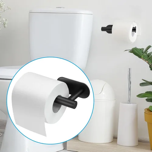 Miniatura 2 de Soporte para papel higiénico autoadhesivo, sin taladrar para baño, baño, baño, soporte de pared, acero inoxidable (negro)