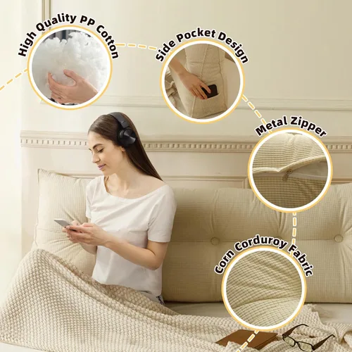 Miniatura 6 de Almohada de lectura triangular con cuña para cabecero, respaldo, cojín cilíndrico corporal, soporte de posicionamiento, almohada larga para regalos