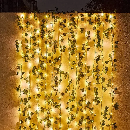 Contatto 2 enredaderas falsas de 43 pies con 260 luces LED solares para exteriores, guirnalda de hiedra falsa colgante, plantas artificiales, hojas