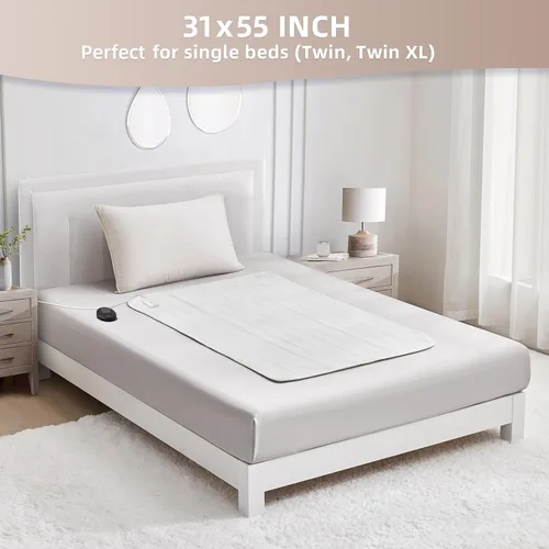 Miniatura 4 de Bwarm Cubrecolchón eléctrico con calefacción tamaño mini individual, 31 x 55 pulgadas, calentador de cama, 9 ajustes de calor, 1-12 horas de apagado