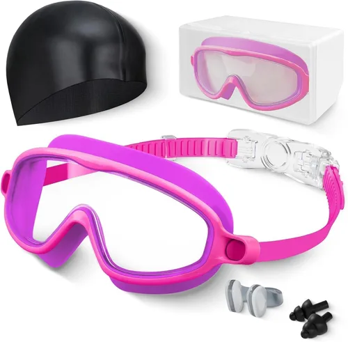 Miniatura 13 de Gafas de natación para niños, antivaho, protección UV y amplia vista & gorro de natación para niños de 3 a 15 años, niños y niñas, bebés