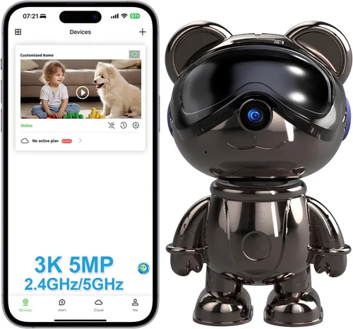 Miniatura 9 de 2K 3MP Cute Bear Cámara de seguridad para el hogar: 5G/2.4G WiFi Cámara interior para bebé/mascota/niñera - Vista de 360°, detección de humanos