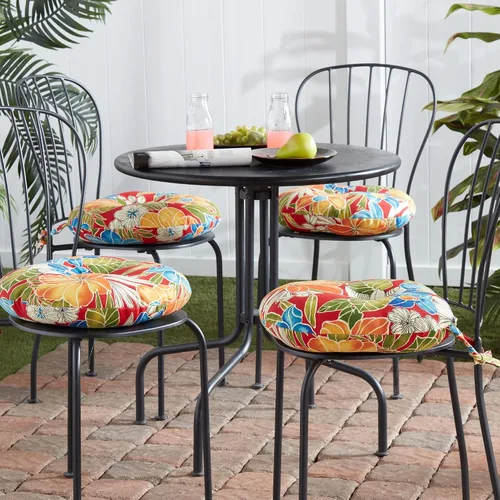 Miniatura 2 de South Pine Porch Juego de 4 cojines redondos para silla bistró de 15 pulgadas, diseño floral rojo Aloha
