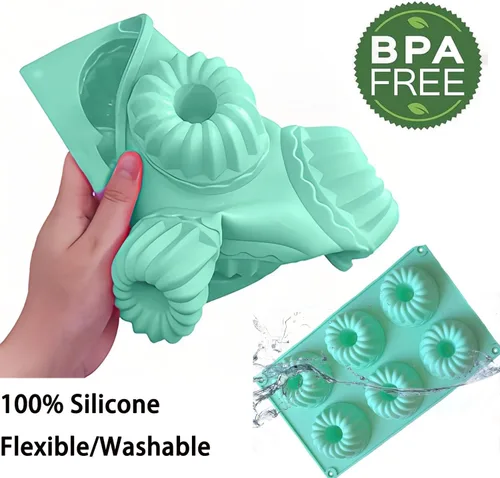 Miniatura 2 de 3 moldes de silicona para hornear, moldes antiadherentes de 6 cavidades, mini moldes de gelatina de silicona, mini moldes de pastel estriados, molde