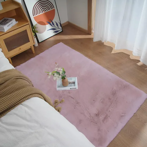 Miniatura 79 de Ghouse Alfombra ultrasuave de pelo sintético de conejo, alfombras lavables a máquina para dormitorio, alfombras esponjosas para sala de estar, Blanco
