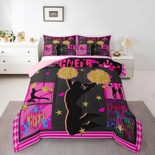 Miniatura 15 de Erosebridal Juego de edredón para niñas de baile, tamaño individual, juego de ropa de cama de ballet con purpurina para niños, adolescentes
